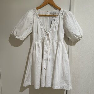 Abercrombie & Fitch White Tie-Front Dress Babydoll puffed sleeve
